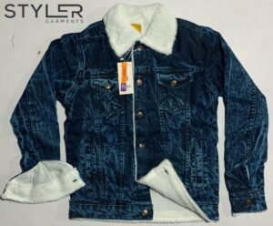 Denim Jacket With Fur (Dark Blue)